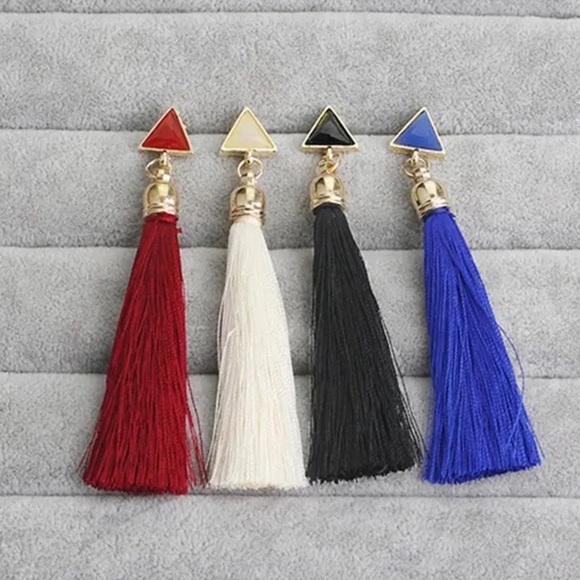 Bohemian Long Tassel Triangle Stud Earrings - Picture 10 of 13